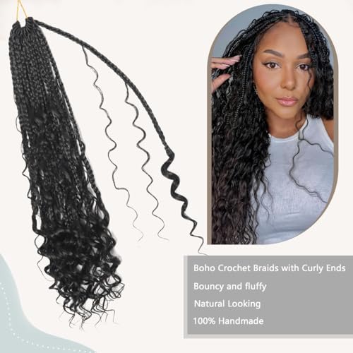 Poetically Boho Crochet Braids 18 Inch Goddess Box Braids Crochet Hair Boho Box Braids Crochet Hair Boho Crochet Braids With Curly Ends Black Pre Looped Bohemian Box Braids Crochet Hair for Women