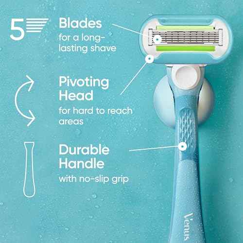 Gillette Venus Extra Smooth Razor for Women, Includes 1 Reusable Razor Handle + 4 Refills, 5-Bladed, Ergonomic No-Slip Gel Handle and Shower Holder, Holiday Gifts for Women