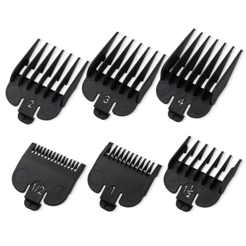 Clipper Guards Set Compatible with Most Wahl Clippers, Clipper Guides Replacement - 1/16" to 1/2", 6 Piece Set, Black Color