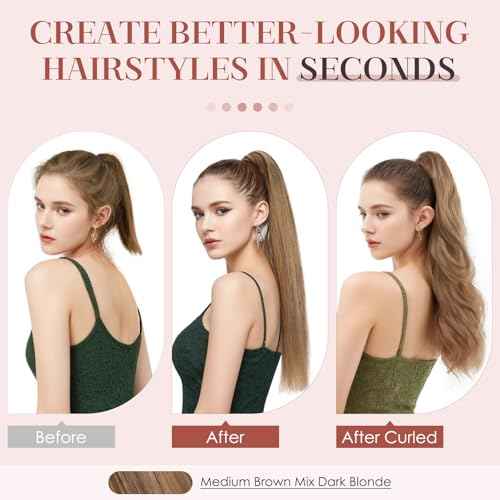 Human Hair Claw Clip Ponytail, Claw Clip Human Hair Ponytail,Effortless Application with Secure Hold,Style in Seconds,Quick Styling Solutions for Busy Lives 16"/109g Medium Brown Mix Dark Blonde