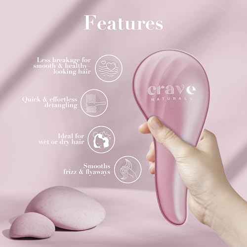 Crave Naturals Detangling Hair Brush Large Pink ? Glide Thru Hair Detangler Brush for Women, Kids & Toddlers ? Gentle Scalp Care, No-Pain Tangle-Free Hairbrush for All Hair Types