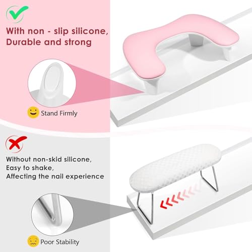 Arm Rest for Nails Tech - U-shaped Manicure Nail Hand Rest Pillow Cushion, Big Microfiber Leather Nail Arm Rest Stand for Acrylic Nail Art Tech (Pink)