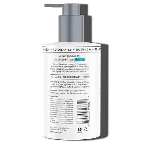 Untoxicated Moisturizing Lotion - Daily Face Moisturizer & Body Lotion for Sensitive Skin - Ceramides & Hyaluronic Acid - No Common Irritants - Non-Comedogenic - Oil-Free - Fragrance Free - 10 Ounce
