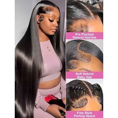 VibeFusion 13x4 HD Transparent Lace Front Human Hair Straight Wig 200% Density Glueless Pre-Plucked Pre-Cut 16 Inch Women's Wig