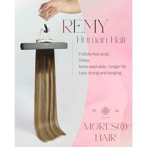 Moresoo Tape in Hair Extensions Human Hair #4/6/613 Brown Ombre Platinum Blonde with Chestnut Brown Silky Straight Remy Hair, Fashion Hair Extensions Real Human Hair Invisible Thick 20pcs 50g 18inch