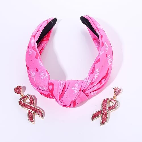 HEIDKRUEGER Pink Ribbon Headband for Women,Wide Knotted Headbands Breast Cancer Awareness Headbands Pink Ribbon Ear Jewelry Accessories for Women Girls Survivor Month Gifts (Pattern A)