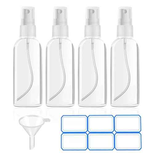 4 Pack 2 Oz (50ml) Mini Spray Bottles Clear Travel Size Spray Bottles Leak Proof with Funnels and Labels