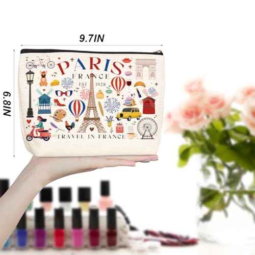Funny Paris Travel Gifts for Women Makeup Bag France Paris Lovers Gift Birthday Mothers Day Anniversary Cosmetic Bag Travel Toiletry Bag Traveler Essentials Friendship Gifts for Girls Sister Travelers