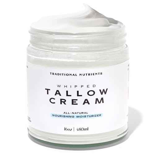 Whipped Tallow Skin Cream GRASS FED + Plain, No Additives, Tallow Face Cream, Tallow Lotion, Glass Jar, Tallow Balm, Beef Tallow Moisturizer (16 oz.)