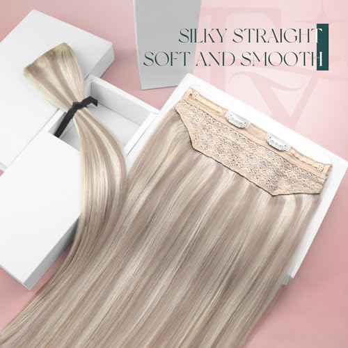 Easyouth Wire Hair Extensions Blonde Highlight Hair Extensions Wire Human Hair Ash Blonde Highlighted Blond Fish Line Hair Extension Long Straight Hair 20 Inch 100g Invisible Headband Hair Extension