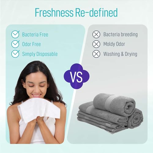 Luxuriously Soft Disposable Face Towel, 100% Cotton, Extra Large 12" x 10" Ultra Soft Dry Wipe for Face Wash, Makeup Remover, Bio-Based Towelette for Sensitive Skin 80 Count (1 Pack)