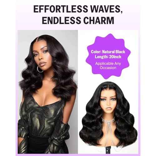 Wear and Go Glueless Wigs Human Hair Pre Plucked Pre Cut 6x6 HD Lace Closure Wigs Human Hair Body Wave Lace Front Wig Pre Bleached Knots Glueless Wig 20 Inch