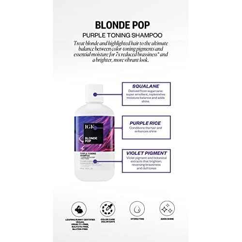 IGK BLONDE POP Purple Toning Shampoo Liter | Brighten + Neutralize Brass | Vegan + Cruelty Free | 33.8 Oz