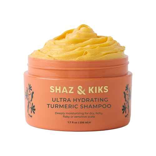 SHAZ & KIKS Ultra Hydrating Turmeric Shampoo | Deeply Moisturizing for Dry, Itchy, Flaky or Sensitive Scalp | Ayurvedic Turmeric & Kokum Butter | Natural, Vegan, Sulfate-Free, Color-Safe | 230ml