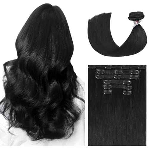 Ukira Black Hair Extensions Real Human Hair, 20 Inch 120g 7pcs Natural Black Human Hair Extensions Clip ins, Natural Soft Straight Remy Human Hair Clip in Extensions for Women