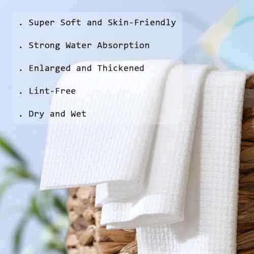 Disposable Face Towels, Facial Cleansing Cloths, Extra Soft Makeup Removing Cleansing 10"¡¿12" Face Towelettes, Skin Care and Makeup Removal, 100% Pure Plant Fiber