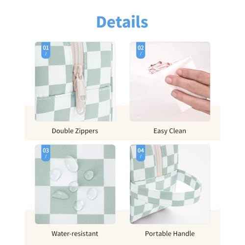 Narwey Clear Toiletry Bags for Traveling Women Men, Clear Travel Bags for Toiletries Makeup Bag Cosmetic Bag with Zipper, Make Up Organizer, Skincare Bag (Mint Green Checkerboard)
