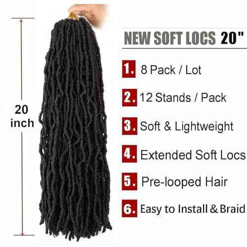 8 Packs Soft Locs Crochet Hair Pre Looped 20 Inch Faux Locs Crochet Braids Goddess Locs Dreadlocs Synthetic Hair For Black Women (2#, 20 Inch (Pack of 8))