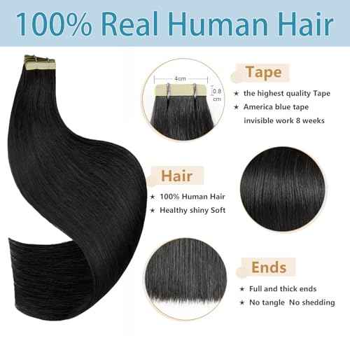Tape in Hair Extensions Human Hair 24Inch Natural Black Color 20Pcs 50G/Pack Straight Seamless Weft Skin Invisible Thick 100% Real Black Human Hair Tape In Extensions