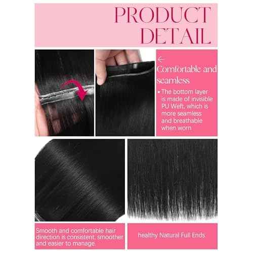 Lacer Black Human Hair Weft Extensions 16 Inch Seamless Micro Beads Butterfly Extensions Human Hair Natural Black Double Invisible OVO Remy Hair Extensions 100G 1 Pcs 31.5" (80Cm)