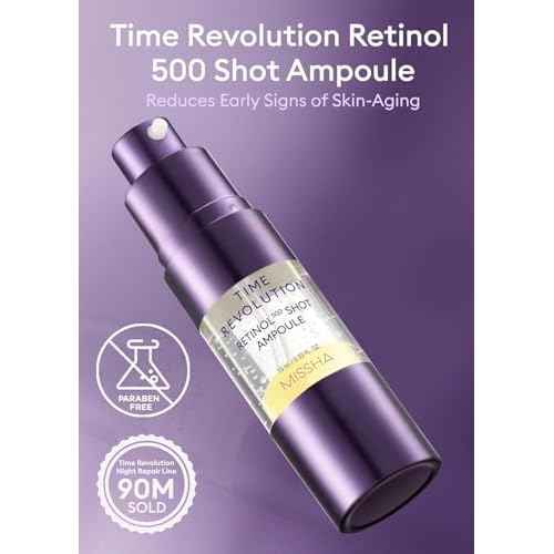 MISSHA Time Revolution Night Repair Retinol Intensive Ampoule 0.33 Fl oz - Advanced Korean Facial Serum for Skin Barrier Strengthening, Improved Elasticity, Radiance, Overnight Moisturization
