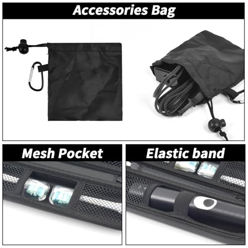 Toothbrush Travel Hard Case Compatible with Oral-B Pro 1000, 2000, 3000, 3500, 1500/ for Philips Sonicare ProtectiveClean 4100 5100 Electric Toothbrush with Mesh Pocket&Carabiner - Black (Bag Only)