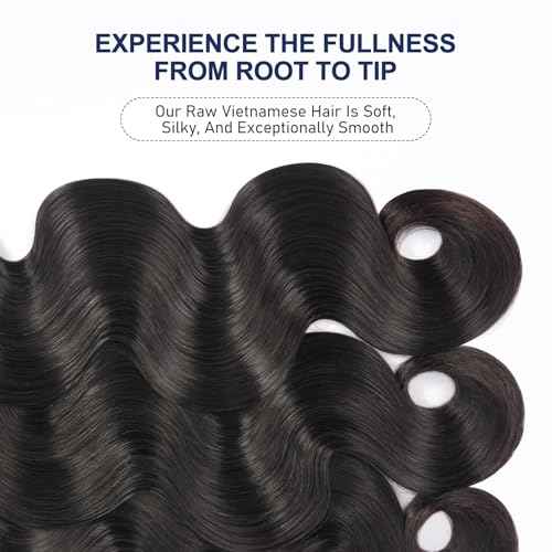 Raw Bundles Human Hair Body Wave, Bleachable & Dyeable, No Shedding, No Tangles, 15A Raw Vietnamese Hair Bundles, 12 Inch, 3X Longer Lifespan