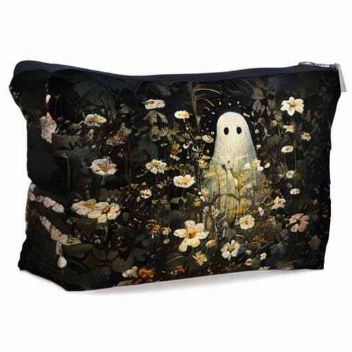 Ayxvt Ghosts Floral Makeup Bag - Ghosts Cosmetic Bags for Women, Spooky Decor Makeup Bag, Birthday Gifts for Women Birthday Gifts for Friends Female