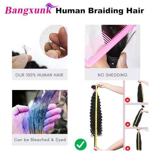 Human Braiding Hair 3 Bundles/Pack 150g Curly Water Wave Bulk Hair for Braiding No Weft 10A Brazilian Virgin Human Braiding Hair for Boho Braids Wet and Wavy Braids (1B#-Water Wave, 24 Inch/150g)