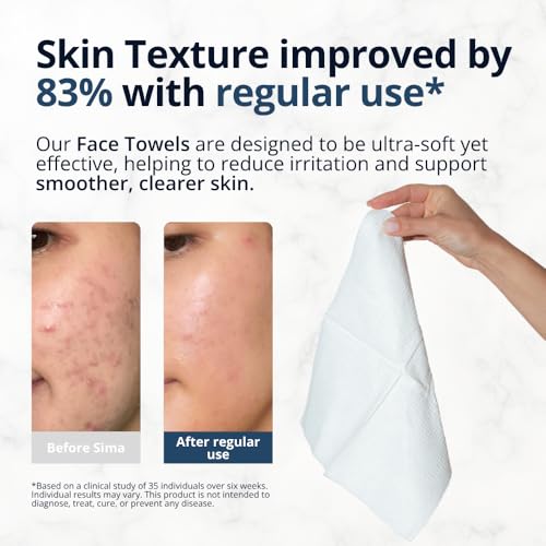 Sima Disposable Face Towels for Drying - 100% Cotton Face Wipes 50 Pack - Biodegradable Makeup Remover for Sensitive Skin, Gentle Clean Facial Cloth - Ultra-Soft & Lint-Free, Cruelty Free