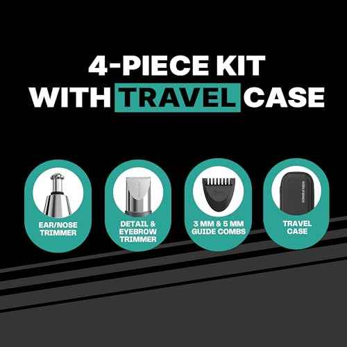 Conair Men Ear, Nose and Eyebrow Trimmer, Patented 360¡Æ Bevel Blade for No Pulls, Nicks or Cuts Guaranteed, Nose Hair Trimmer for Men, Non-Slip Grip, 5-Piece Kit with Travel Case