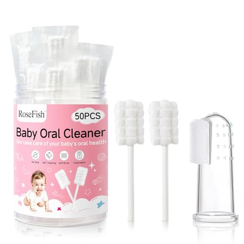 50Pcs Baby Tongue Cleaner for 0-36 Month No Glue Disposable Baby Mouth Oral Cleaner Infant Toothbrush Gum Cleaner 3D Soft Infant Tongue Cleaner+1PCS Finger Toothbrush