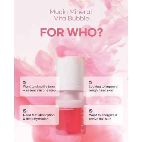 Mucin Mineral Vita Bubble First Essence Duo with Micro-Bubble Formula and 2-in-1 Toner Serum, Korean Beauty for Glass Skincare, 60 ml x 2 ? Hydrating Firming Cream, Best Glow Up Essentials