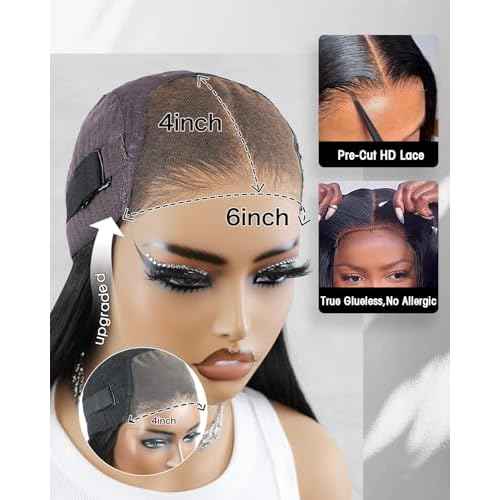 Glueless Drawstring Wigs Human Hair Pre plucked Pre Cut, 6x4 HD Lace Front Wear and Go Glueless Wig Straight with Drawstring Straight for Women 200% Density 18 inch