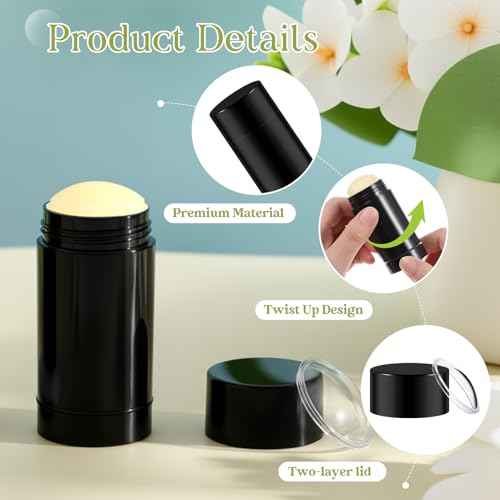 50 Pcs 30 ml Empty Deodorant Containers Twistup Filling Stick Plastic Deodorant Container Refillable Bottles Bottomfill Round Lip Balm Tubes Cylinder for DIY Lip Balm (Black)