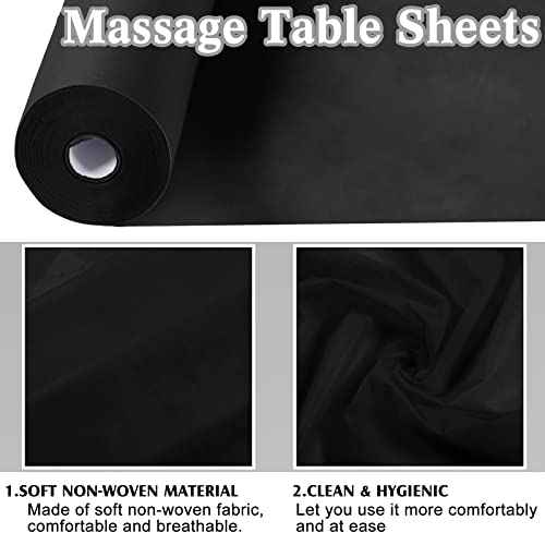 Buryeah 2 Rolls 100 Pcs Disposable Massage Table Paper Roll 32" x 71" Spa Bed Sheets Non-woven Exam Table Sheets Paper Covers for Massage Spa Beauty Salon Waxing Exam(Black)