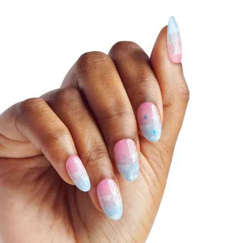 WICKED X imPRESS Press On Nails, New Improved Adhesive, Up To 10 Day Hold, ¡®Destined To Fly¡¯, Pink/Sky Blue, Medium Oval, Includes 30 Fake Nails, 1 Prep Pad, 1 Manicure Stick, 1 Mini File
