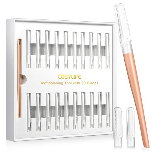 Dermaplaning Tool for Face Exfoliation, with 20 Replaceable Blades, Facial Shaver/Eyebrow Razor, Peach Fuzz Removal Eyebrow Shaper for Women, Easy to Use Dermaplaner Help Exfoliate and Smooth Skin