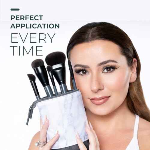 Rose and Ben Beauty Essential 5 Piece Makeup Brush Set and Travel Case | Professional Eye and Face Brushes for Liquid, Cream and Powder Formulas | Cruelty Free