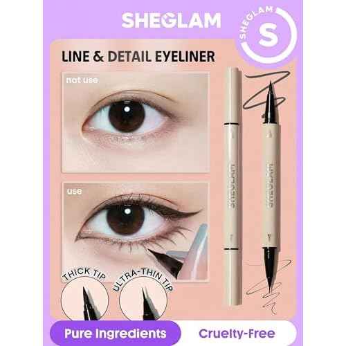 SHEGLAM Multi-Tasker Line & Detail Eyeliner Pen-Black 2 In 1 Waterproof Double Head Liquid Eyeliner Pencil