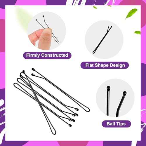 2.2 Inch Black Hair Bobby Pins Metal Clips Flat Straight Ball Tips Non-slip Decorative Long Short Women Girls Nickel Free Hairdressing Wedding Accessories with Case 100 PCS