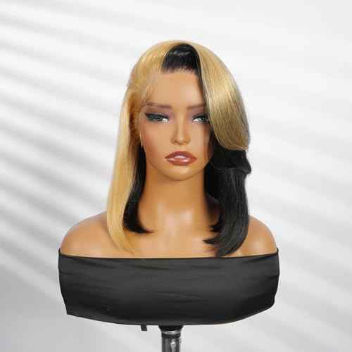 Yolissa Honey Blonde Wig Human Hair Short Blonde Wig Straight Wigs Human Hair 13x4 Lace Front Wigs Glueless Wigs Pre Plucked Pre Cut Wig For Women 12in