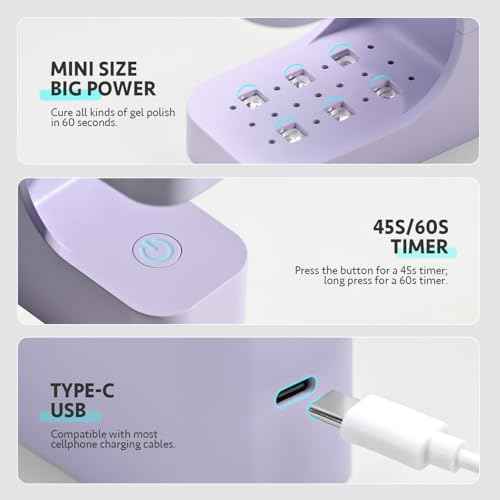 GAOY Mini UV Light for Gel Nails, Small Curing Light with 2 Timers, U-Shaped LED Nail Lamp for Fast Curing, Purple