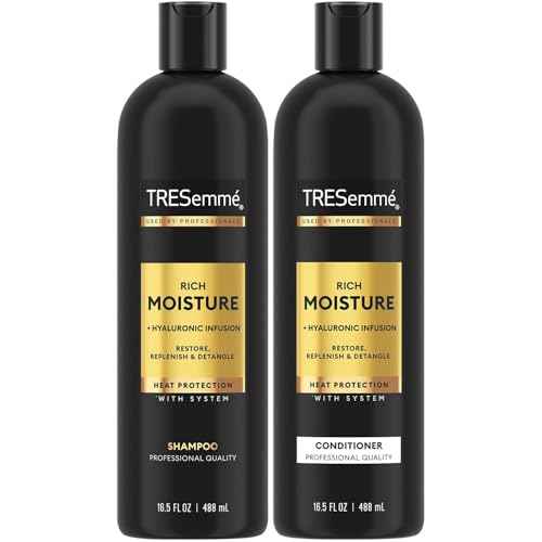 TRESemm? Shampoo and Conditioner Set, Rich Moisture with Hyaluronic Acid ? Vitamin-Enriched Hair Products for Dry Hair, Curly, All Hair Types, 16.5 Oz Ea