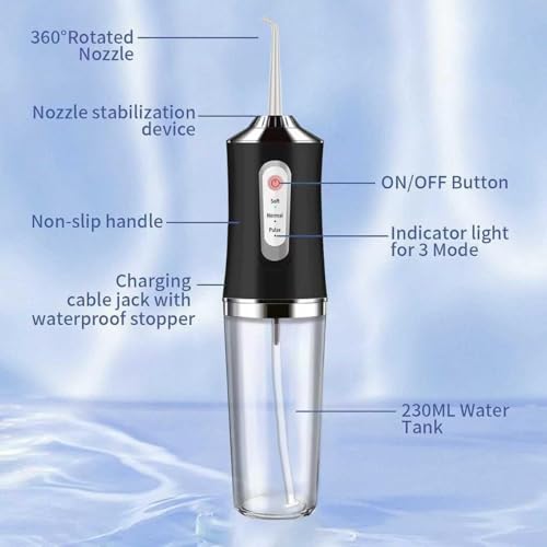 Water-Flosser-Cordless-Teeth-Cleaner MAKJUNS Water Dental Flosser with 3 Modes 4 Jets Rechargeable IPX7 Waterproof for Travel Home Braces(Black)