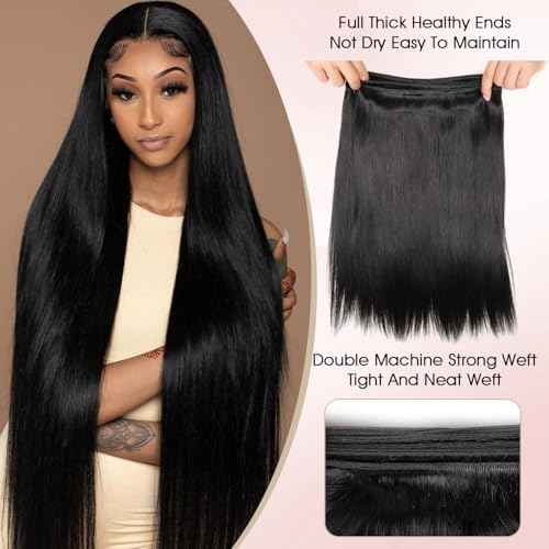 Human Hair Bundles,Straight 4 Bundles 20 20 20 20 Inch,16A Bundles Human Hair,100% Unprocessed Virgin Brazilian Hair Extensions Double Weft, Quick Weave Sew In Hair Bundle