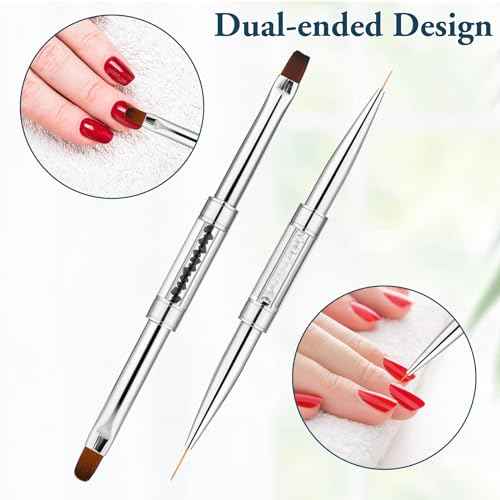 2pcs Hard Gel Nail Brush, French Manicure Brush French Tip Nail Gel Liner Brush, Builder Gel Brushes for Design Nails Dual-Ended Nail Design Brushes Rhinestone Handle Nail Brush Professional Nail Art