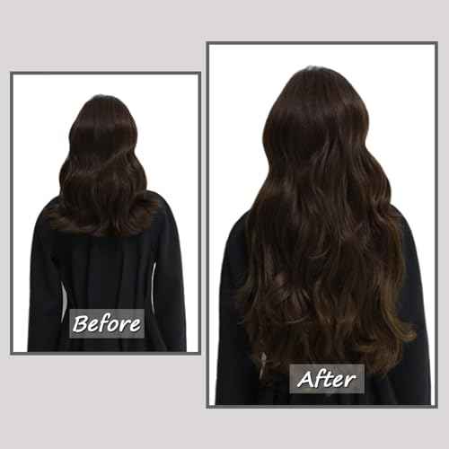 Savasana Clip in Hair Extensions Real Human Hair Straight 7 Pcs Hair Extensions Double Weft Thick Dark Brown 16 Inch 120g