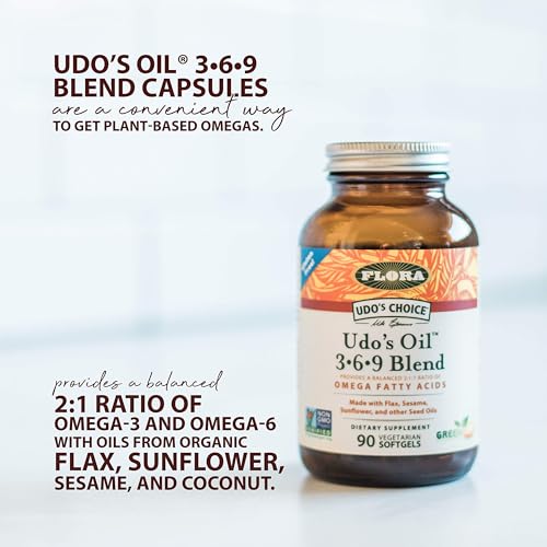 Flora Udo's Oil 3-6-9 Blend - Contains Organic Coconut, Flax Seed Oil & More - 180 Vegetarian Softgels