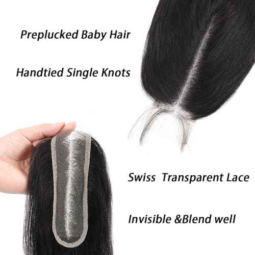 Brazilian 2x6 Human Hair Lace Closure 22 Inch Body Wave 2x6 Human Hair Closure Black Middle Part 100% Human Hair Lace Closure With Baby Hair (22 Inch, 2x6 Black)